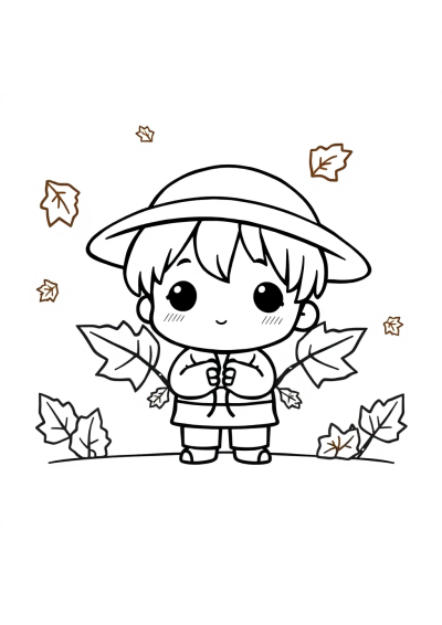 Chibi Autumn Leaves Coloring Page