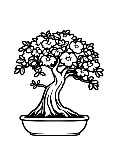 Chibi Bonsai Tree Coloring Page