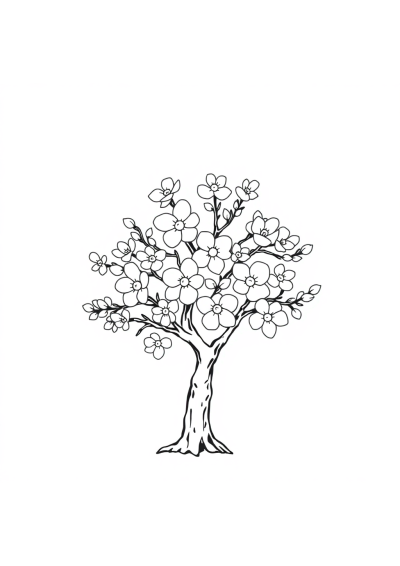 Detailed Chibi Cherry Blossom Tree Coloring Page