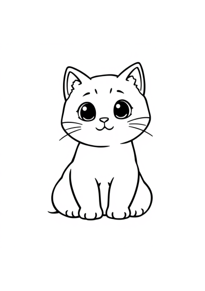 Chibi Cute Cat Sitting Coloring Page