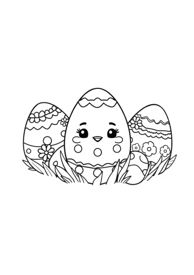 Chibi Easter Eggs Decorated Coloring Page