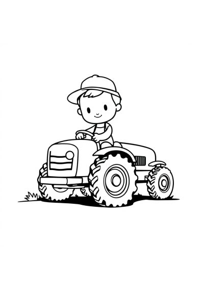 Printable Chibi Farmer With Tractor Coloring Page