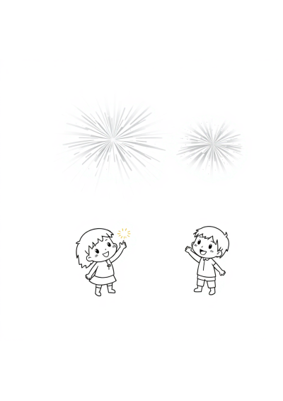Chibi Fireworks Celebration Coloring Page