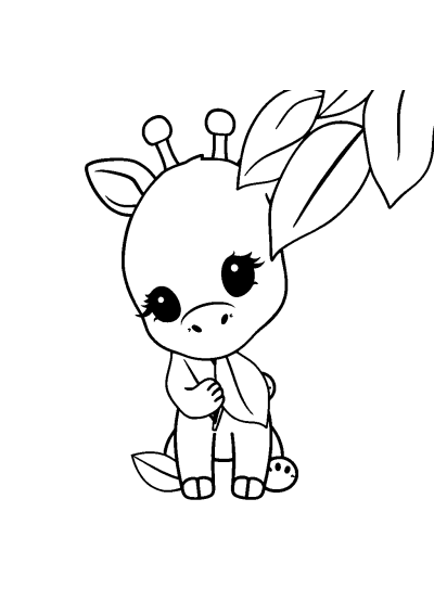 Chibi Giraffe Eating Leaves Coloring Page