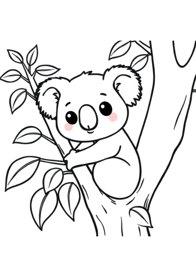 Chibi Koala On Tree Coloring Page
