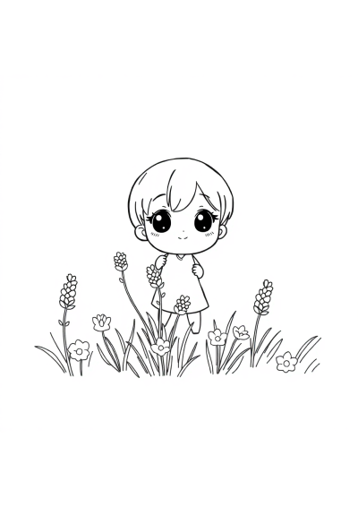 Chibi Lavender Field Coloring Page