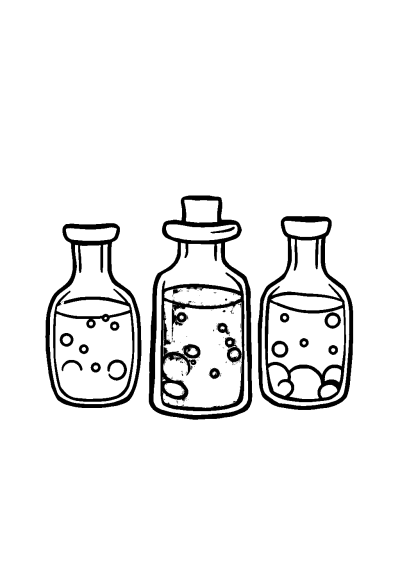 Chibi Magical Potion Bottles Coloring Page