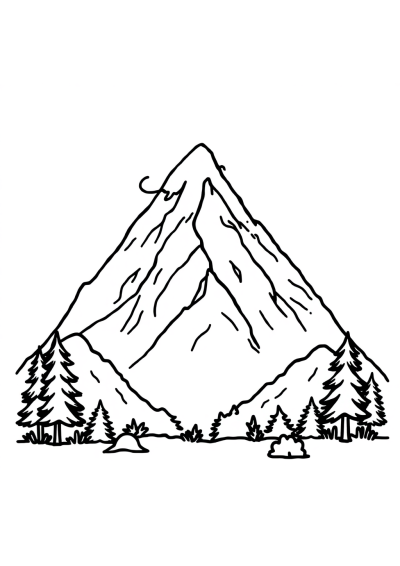 Chibi Mountain Landscape Coloring Page