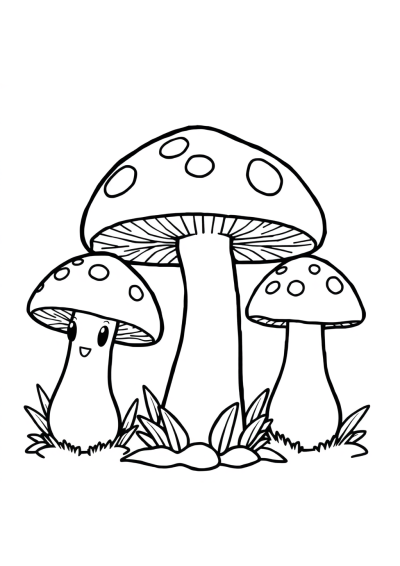 Chibi Mushrooms Coloring Page