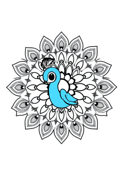 Chibi Peacock Feather Mandala Coloring Page
