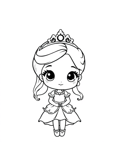 Chibi Princess In Dress Coloring Page