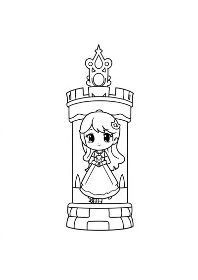 Chibi Princess In Tower Coloring Page