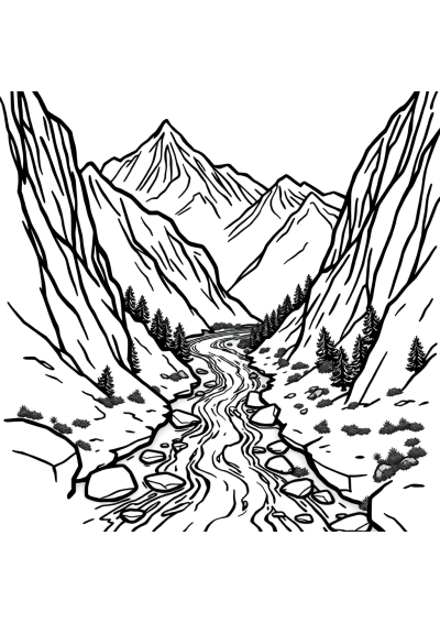 Chibi River Through Mountains Coloring Page