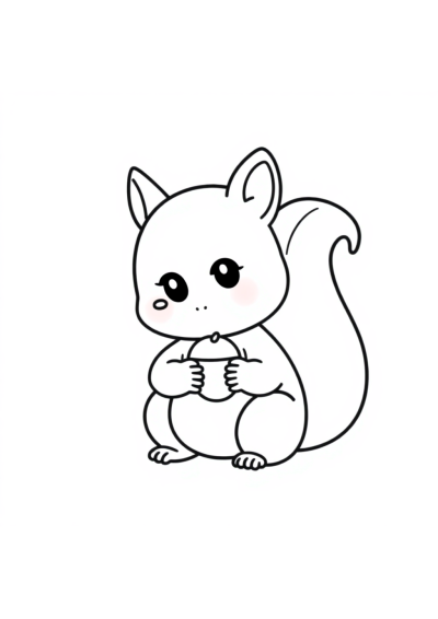 Chibi Squirrel With Acorn Coloring Page