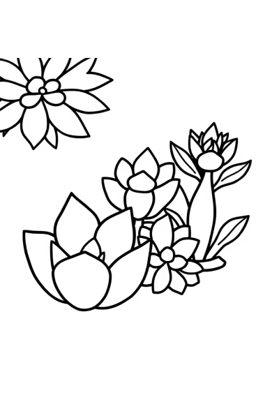 Chibi Succulent Plants Coloring Page