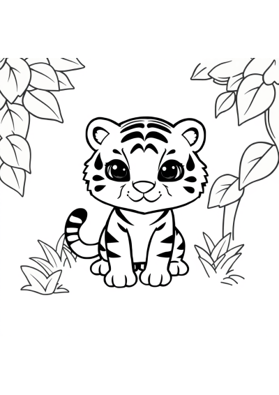 Chibi Tiger In Jungle Coloring Page