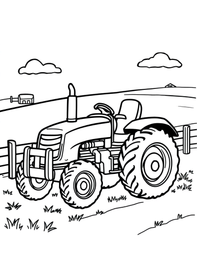 Chibi Tractor On Farm Coloring Page