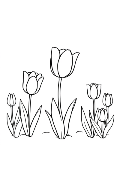 Chibi Tulip Garden Coloring Page