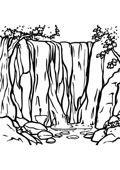 Chibi Waterfall Scene Coloring Page