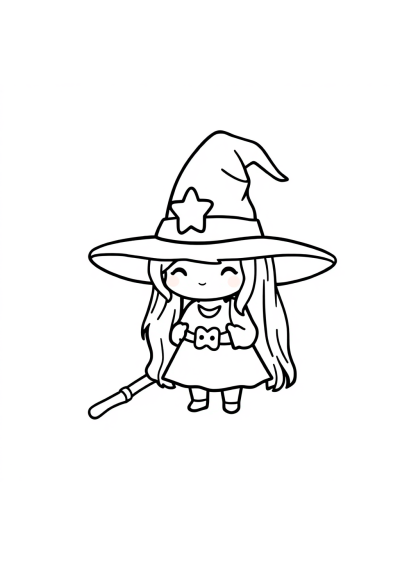 Chibi Witch Hat Coloring Page