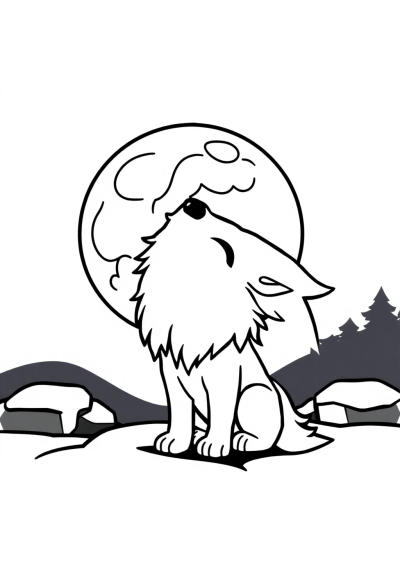 Chibi Wolf Howling At Moon Coloring Page
