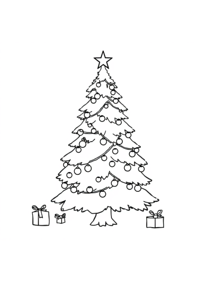 Christmas Tree Decorated In Winter Coloring Page