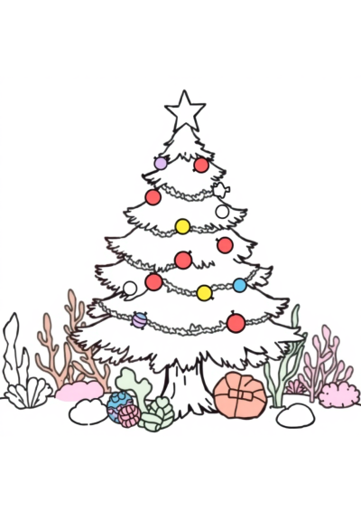 Christmas Tree Decorated Underwater Coloring Page
