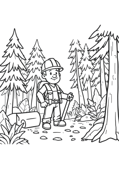Construction Worker In Forest Coloring Page