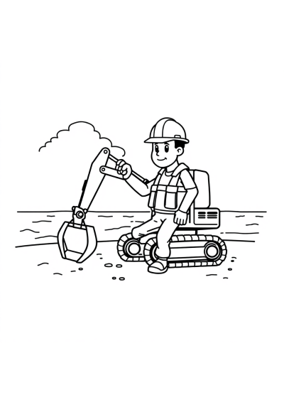 Construction Worker On Beach Coloring Page