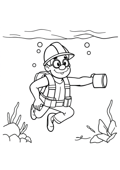 Construction Worker Underwater Coloring Page