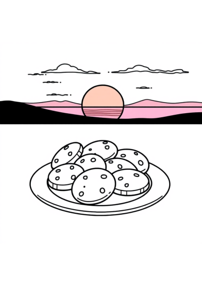 Cookies Plate At Sunset Coloring Page