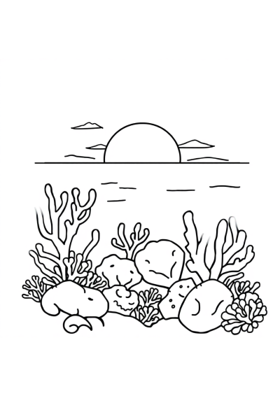 Coral Reef At Sunset Coloring Page