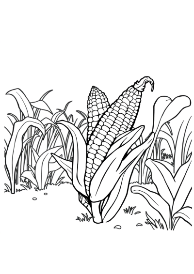 Corn On Cob In Garden Coloring Page