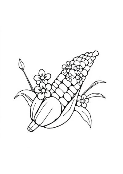 Corn On Cob With Flowers Coloring Page