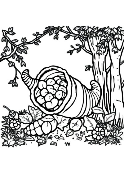 Cornucopia In Forest Coloring Page