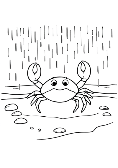 Crab On Beach In Rain Coloring Page
