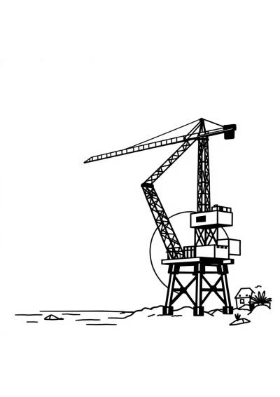Crane Lifting At Sunset Coloring Page