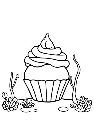 Cupcake Decorated Underwater Coloring Page