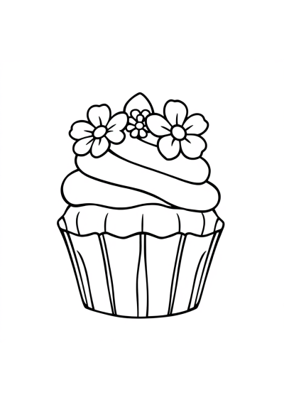 Cupcake Decorated With Flowers Coloring Page