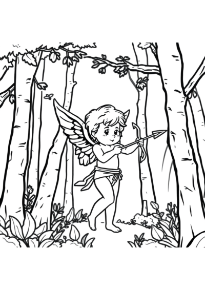 Cupid With Arrow In Forest Coloring Page