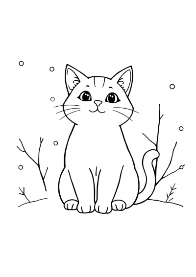 Cute Cat Sitting In Winter Coloring Page