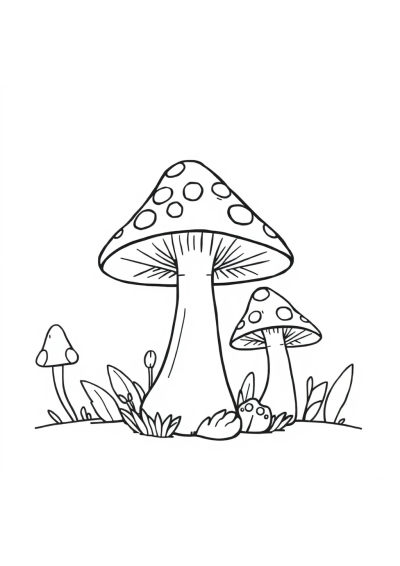 Cute Mushroom Forest Coloring Page