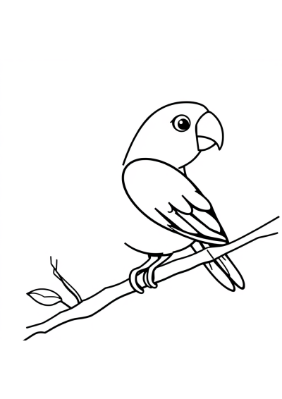 Cute Parrot On Branch Coloring Page