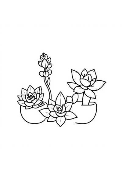 Cute Succulent Plants Coloring Page