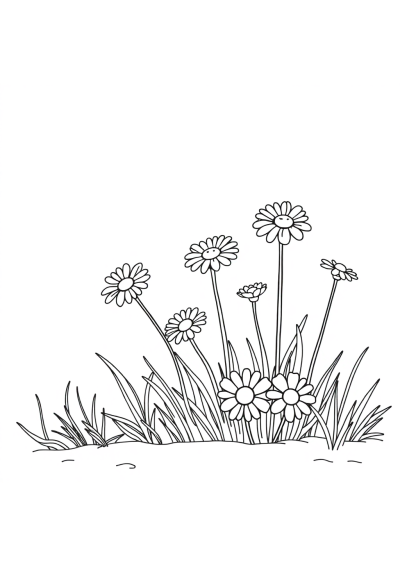 Daisy Meadow On Beach Coloring Page