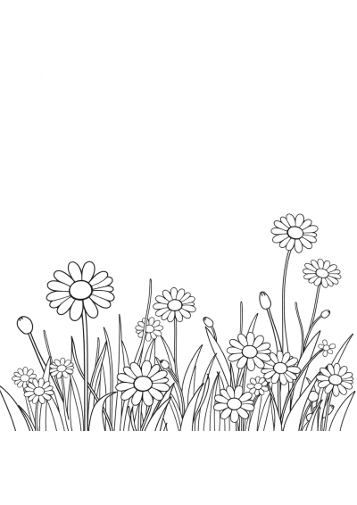 Daisy Meadow With Flowers Coloring Page