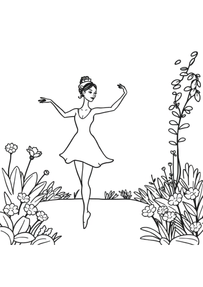 Dancer Ballet In Garden Coloring Page