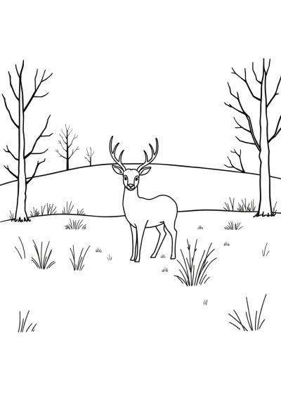Deer In Meadow In Winter Coloring Page
