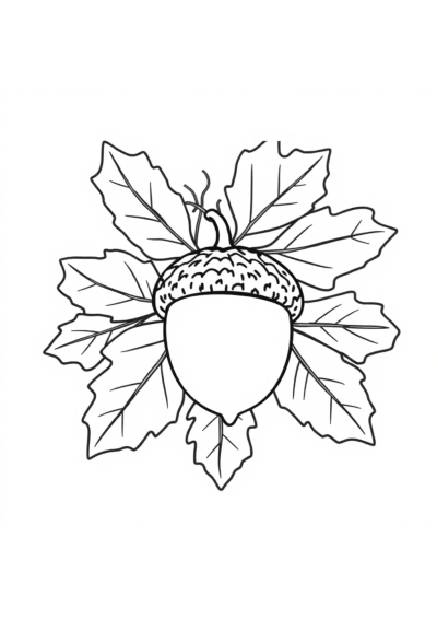 Detailed Acorn And Oak Leaves Coloring Page