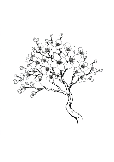 Detailed Cherry Blossom Tree Coloring Page